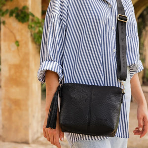 Kasey Textured Crossbody Bag with Logo Strap - Black