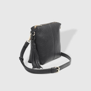Kasey Textured Crossbody Bag with Logo Strap - Black
