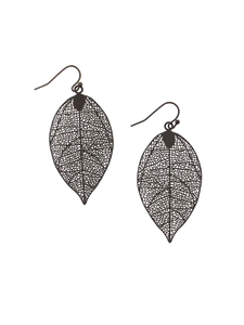 Filigree Leaf Earrings - Black