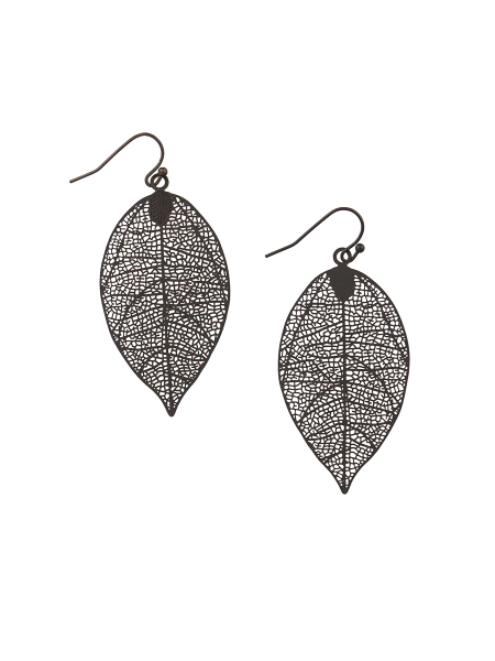 Filigree Leaf Earrings - Black