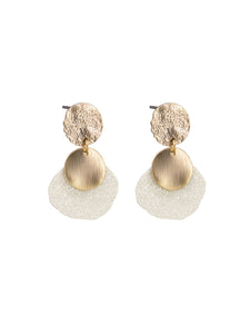 Earring - Gold Disc & Ivory Leaf