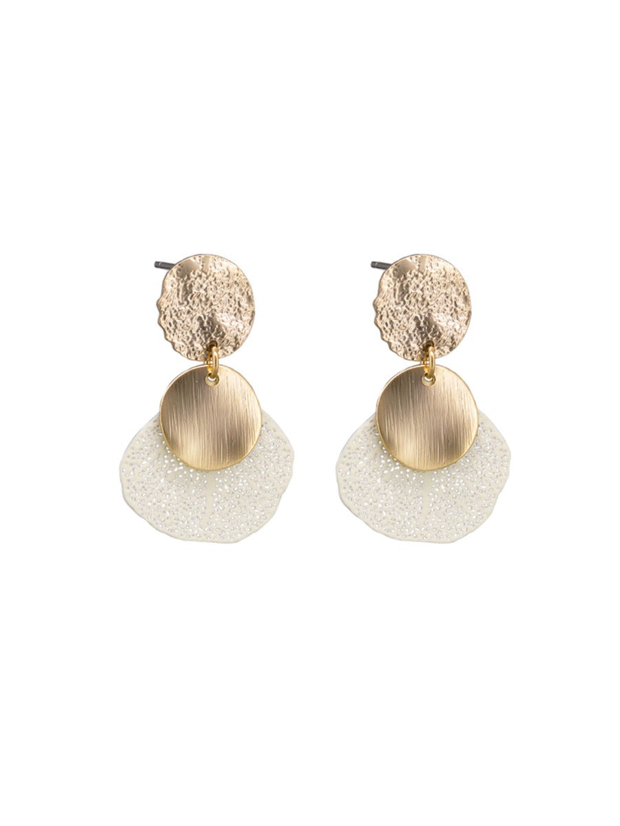 Earring - Gold Disc & Ivory Leaf