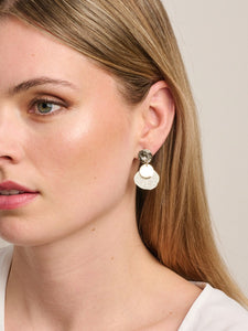 Earring - Gold Disc & Ivory Leaf