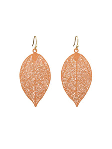 Filigree Leaf Earrings - Peach