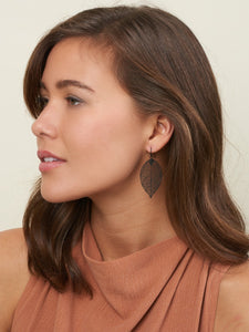 Filigree Leaf Earrings - Black