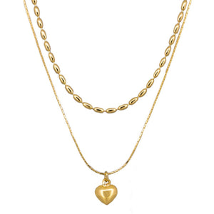 Necklace - Gold Double Chain Heart