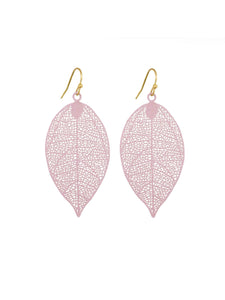 Filigree Leaf Earrings - Blush Pink